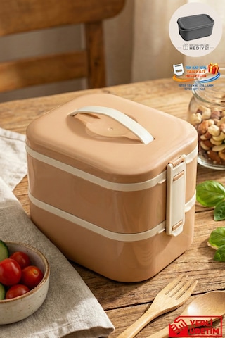 Tier - 2 Katlı Sızdırmaz Kapaklı Lunchbox 1000 Ml Pembe