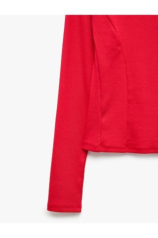 Koton Slim Fit Pamuklu Kaşkorse Bisiklet Yaka Uzun Kollu Tişört Kırmızı 7wak50222ek