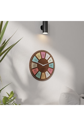 Dekoratif Çift Kat Kavak Ahşaplı Duvar Saati Kahverengi