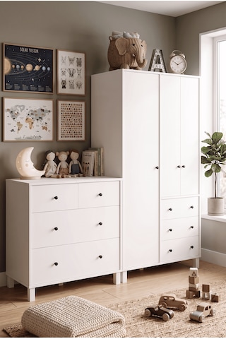 Robin Home Lena Bebek Çocuk Odası Takımı 4 Çekmeceli Geniş Şifonyer Ve Gardrop Gardırop Elbise Dolabı Beyaz