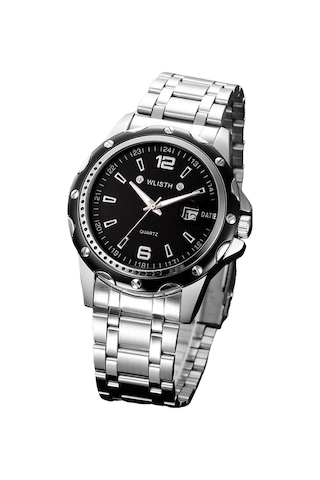 Xindoker Erkek Kol Saati Siyah Diskli Gümüş Çelik Kordonlu Su Geçirmez Takvimli Vintage Ticari Kuvars Saat 1 Altın