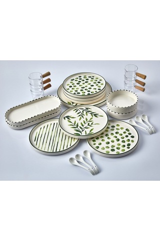 Kitchen Life 23 Parça 6 Kişilik GreenTree Stackable Kahvaltı Takımı - Sosluklu ve Kaşıklı Kahvaltılık Sunum Seti Beyaz