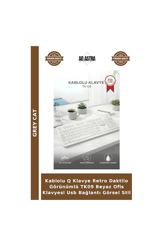 Kablolu Q Klavye Retro Daktilo Görünümlü Tk09 Beyaz Ofis Klavyesi Usb Bağlantı Görsel Stil