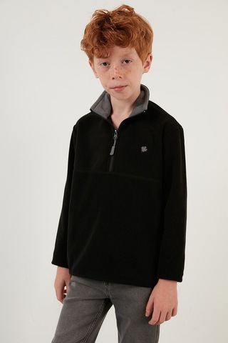 Lela Yumuşak Dokulu Fermuarlı Dik Yaka Şardonlu Kışlık Unisex Çocuk Polar 5905002 Siyah