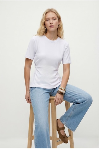 Ritnice Kadın Luma Belden Oturan Bağcıklı Ayarlanabilir Pamuk Beyaz T-shirt / Bluz Beyaz