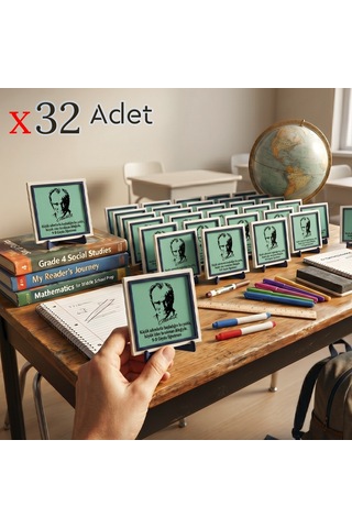 Mezuniyet Ve Karne Günü İçin Atatürk Silüetli 32'li Öğrenci İsmine Özel Hatıra Seti 10x10 Cm