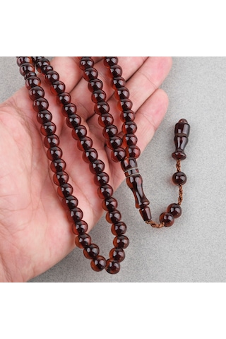 Ateş Kehribar 99luk Namaz Tesbih Tekerlek Kesim 9x7mm Tesbih - Kahverengi Kahverengi