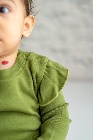 Gots Sertifikalı %100 Organik Pamuk Fırfırlı Sweatshirt Ve Pantolon Takım 0 - 4yaş - 5317 - Haki