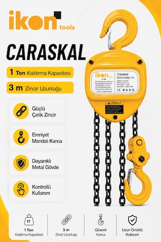 1 Ton 3 M Zincirli Caraskal Manuel Vinç Emniyet Mandallı Kanca Çelik Zincirli Kaldırma Aparatı