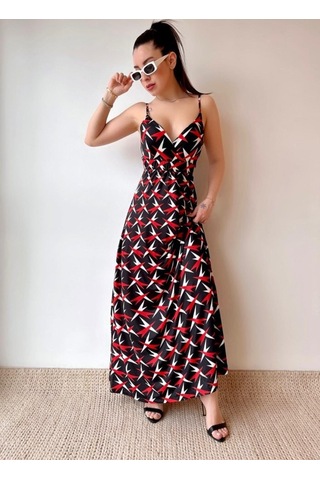 Kadın V Yaka Göğüs Ve Sırt Dekolteli Fırsat Ürün Maxi Moy Elbise Siyah