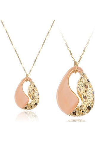 Diamond Line-Gülaylar - Sarı Pembe Altın 14 Ayar Trend Kolye