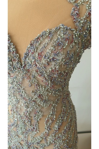 Chica Rosa Fashion Lily Dantel İnci Taş İşlemeli Kısa Elbise
