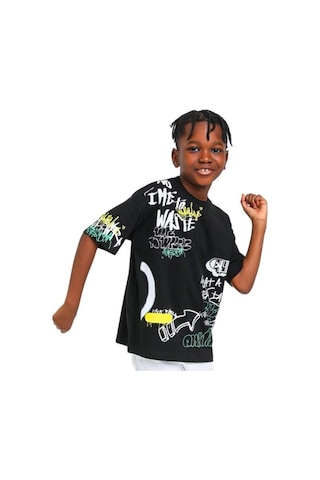Jack Lions Erkek Çocuk Pamuklu Yazılı Tshirt-14153-siyah Siyah