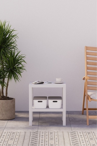 2 Katlı Dikey Raf, Plastik Sehpa, Balkon Rafı, Saksılık, Banyo Mutfak Rafı, Beyaz Beyaz