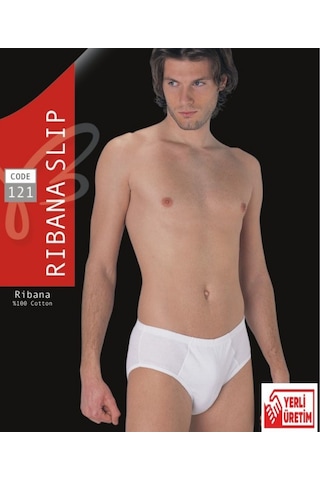 Erkek Beyaz Ribana Penye Slip % 100 Pamuklu Kilot 3'lü Paket 121-3b Beyaz