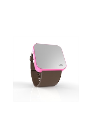 Cool Watch Saat - Pembe Led Kasa - Kahverengi Kayış Unisex