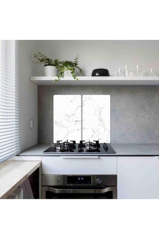 2' Li 30X52 CM Siyah Beyaz Mermer Desenli Cam Kesim Tablası ve Oc