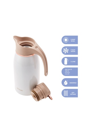 Gama 12 Saat Sıcak ve Soğuk Tutan Çelik Termos 2 Litre Beyaz