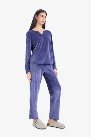 Defacto Pijama Takımı Regular Fit Uzun Kollu Velur Üst Uzun Alt-fall İn Love A3356ax25aupr160 Mor