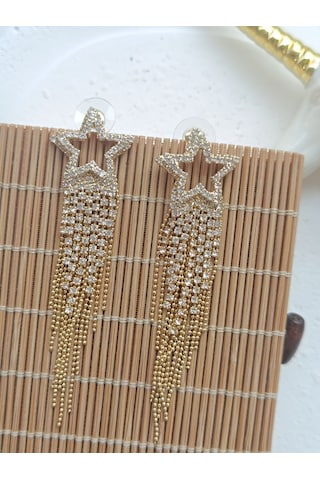 Yıldız Taşlı Gold Küpe Altın