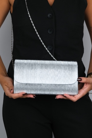 Ago Gümüş Çizgili Kadın Abiye Çanta Çok Renkli