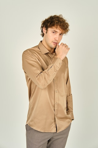 Figs Erkek Slim Fit Uzun Kollu Pamuklu Parlak Kumaş Gömlek 0013 Camel Camel