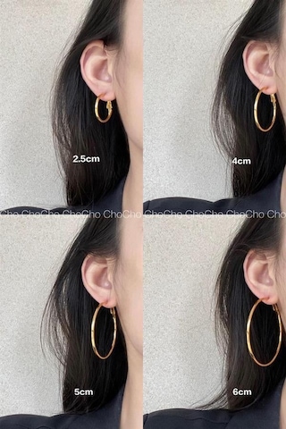 By Zeyna Aksesuar Kadın 316 L Çelik 6 Cm Halka Küpe-5064 Altın