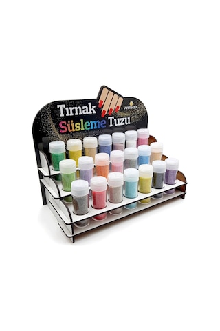 Artikel Renkli Tırnak Süsleme Tuzu Standı Nail Art 21 Adet
