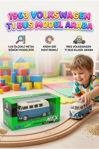 Welly 1:24 Ölçekli Lisanslı Orjinal 1963 Volkswagen T1 Bus Kapıları Açılabilir Model Oyuncak Araba