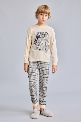 Defacto Motosiklet Baskılı Ekose Regular Fit 2li Pijama Takımı Erkek Çocuk H6686a826aubg286 Bej-bg286