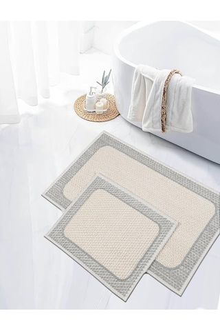 My Evilla Naturel Pamuklu Kilim Yıkanabilir Banyo Paspası Seti 2'li Klozet Takımı 60x100-50x60cm 7034 Genel