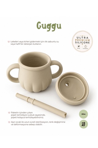 Tgm Baby Guggu Ultra Premium Silikon Pipetli Alıştırma Bardağı 200 Ml Açık Yeşil