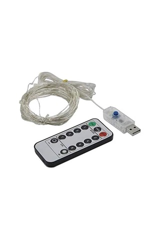 Hombey 10m 100 Led Bakır Tel Işıklı Zincir, 8 Modlu Usb Beslemeli, Islak Ortam Uygun, Kumral Beyaz Işık, Kumanda Kontrollü Ev Dekorasyon Aydınlatması Pil Yok Çok Renkli