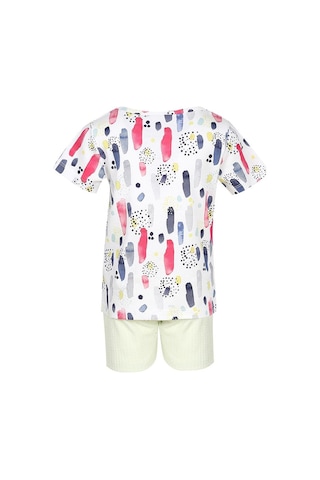 Luess Kız Çocuk Ekru Renkli Baskılı Tshirt Sarı Dokulu Şort Alt Üst Takım Ekru - Sarı