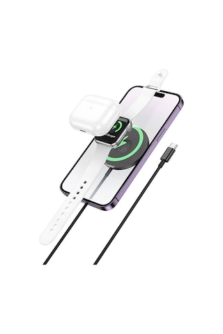 Hoco Cw50 15w Apple Uyumlu AirPods + Apple Uyumlu Watch+Apple Uyumlu iPhone3in1 Kablosuz Manyetik Hızlı Şarj Aleti- 5775 Standart