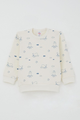 Breeze Erkek Bebek Pijama Takımı Omuzdan Patlı Sevimli Deniz Hayvanları Desenli 4 Ay-1 Yaş, Krem Krem