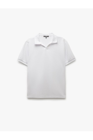 Koton Kısa Kollu Regular Fit Pamuk Karışımlı V Yaka Polo Tişört Beyaz 5sam10038mk Beyaz