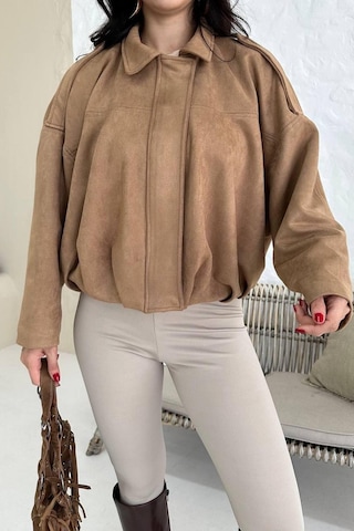 Prifaldi Zr Oversize Ekru Süet Bomber Ceket Vizon