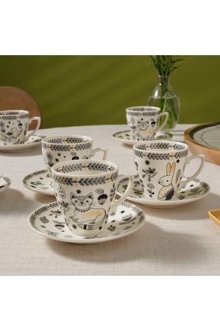 Karaca Animal Garden 6 Kişilik Kahve Fincan Takımı 90 Ml Beyaz