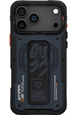 Apple Uyumlu iPhone 17 Pro Max Kılıf Desenli Airbag Tasarımlı Standlı Skinarma Aegis Kapak Lacivert Lacivert