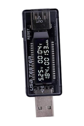 Hellery Usb Metre Gerilim Akım Pil Voltmetre Ampermetre, 3'ü 1 Arada Siyah
