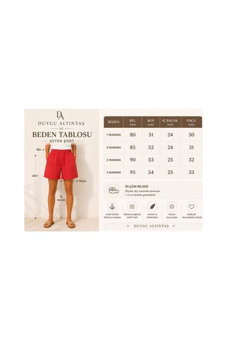 Duygu Altıntaş Kadın Keten Şort Lastikli Bel, Cepli, Rahat Kesim, Yazlık Şık Model Kırmızı - 875540604 Kırmızı - 875540604 Kırmızı