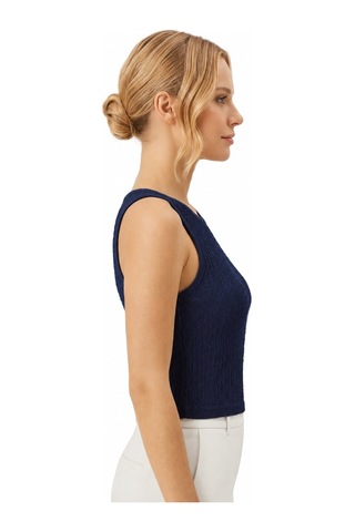 Cottonhıll Premium - Tide Collection Lacivert Bisiklet Yaka Bürümcük Dokulu Kolsuz Kadın Crop Bluz
