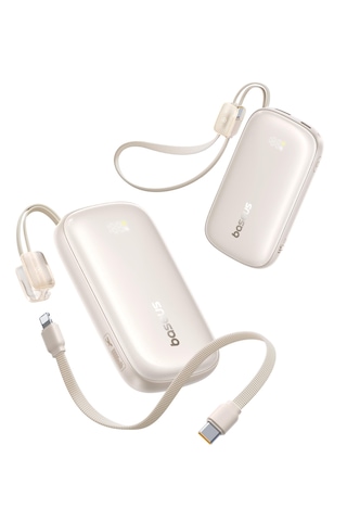 Baseus Enerfill Fc21 Qpow3 Ultra Powerbank 10.000 Mah 45w - Titanyum Ayrılabilir Kablo İle Bej