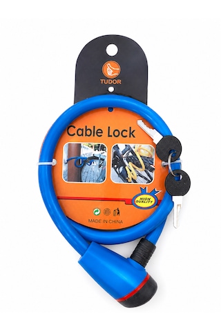 Tudor Renkli Bisiklet Kilidi Anahtarlı Cable Lock Mavi