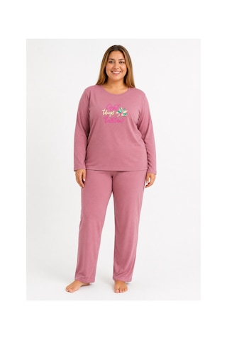 Sleeproom Büyük Beden Kadın Mevsimlik Great Things Desen Pembe Pijama Takımı
