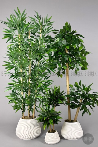 Biçiçek Yapay Bambu Ağacı 140cm 125cm Benjamin Ağacı Yoğun Yapraklı Mını Bambu