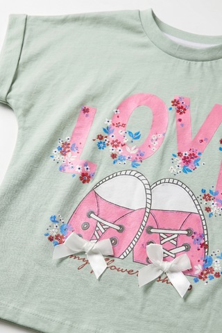 Joy Kids Kız Çocuk Love Baskılı Kurdele Detaylı Günlük Takım 5-9yaş Su Yeşili