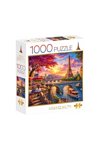 Paris'te Akşamüstü 1000 Parça Puzzle Eyfel Kulesi Manzaralı Yüksek Baskı Kaliteli 48 X 68 Cm Puzzle