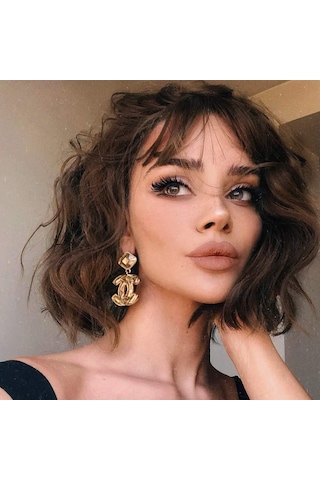 Kadınlar İçin Kahverengi Perçemli Peruk, Kıvırcık Ve Dalgalı Bob Peruk Çok Renkli